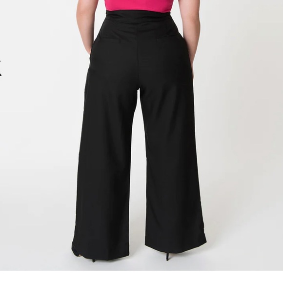 New Unique Vintage hi waist black wide leg sailor ginger pants plus - Picture 3 of 5